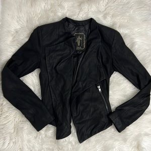 My Tribe | Open Front Waterfall Leather Jacket Long Sleeve in Black XS
